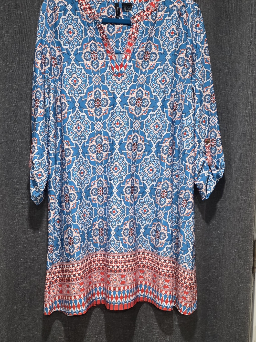 new directions Blue and Red Printed Midi Dress